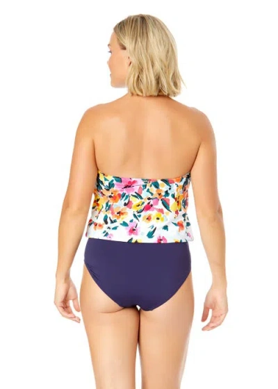 Anne Cole Gradient Floral Strapless Blouson Keyhole One Piece Swimsuit In Gradient Floral