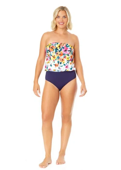 Anne Cole Gradient Floral Strapless Blouson Keyhole One Piece Swimsuit In Gradient Floral