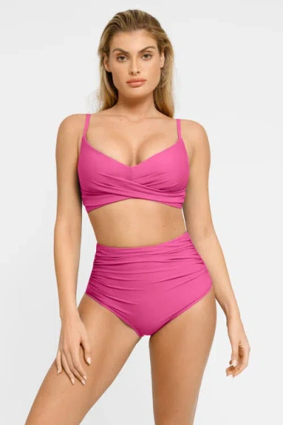 Popilush Shapewear Bust-enhancing Draped Bikini Top In Hot Pink