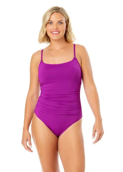 Anne Cole Live In Color Shirred Lingerie Maillot One Piece In Fuchsia