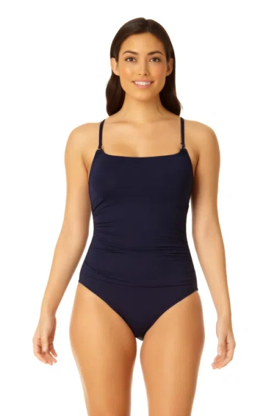 Anne Cole Live In Color Shirred Lingerie Maillot One Piece In Navy