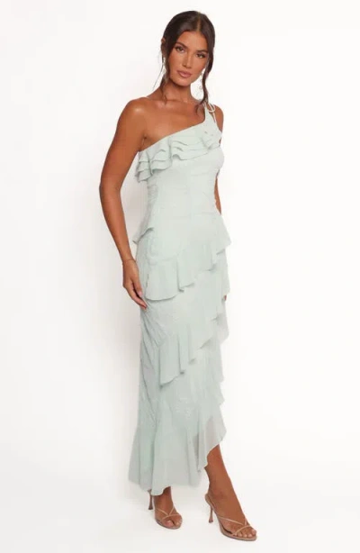 Petal And Pup Petal & Pup Marion Embroidered Ruffle One-shoulder Maxi Cocktail Dress In Blue