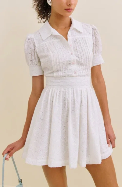 Reformation X Devon Lee Carlson Puff Sleeve Loonette Minidress In White