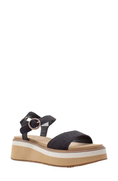 Volatile Porcini Ankle Strap Platform Sandal In Black Linen