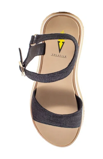 Volatile Porcini Ankle Strap Platform Sandal In Black Linen