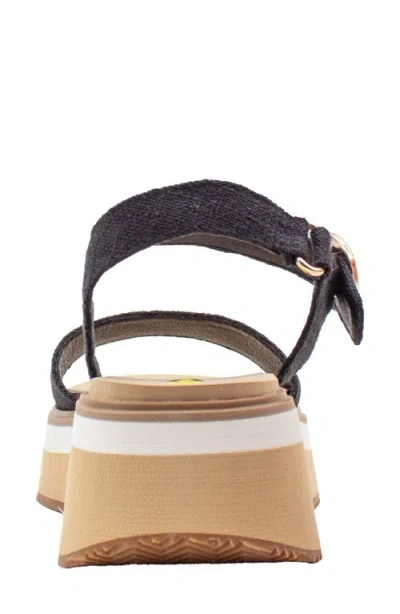 Volatile Porcini Ankle Strap Platform Sandal In Black Linen
