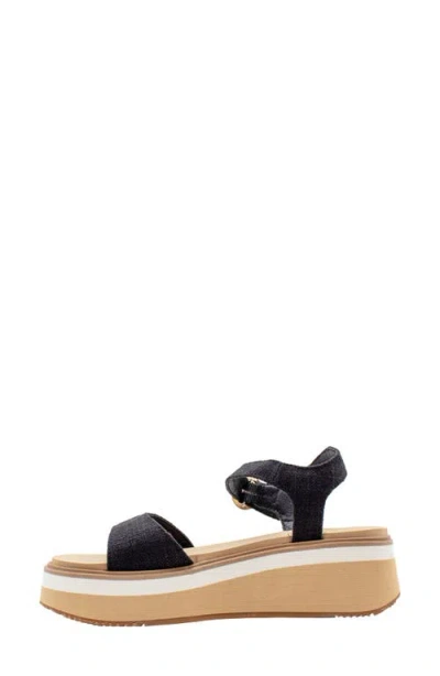 Volatile Porcini Ankle Strap Platform Sandal In Black Linen