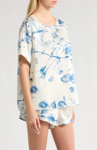 Lunya X Grace Dines Washable Silk Tee Shirt Pj Set Whispered Bloom Large