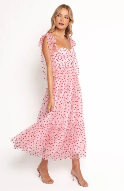 Petal And Pup Petal & Pup Floret Tie Strap Chiffon Overlay Cocktail Midi Dress In Pink