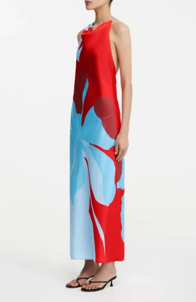 Significant Other Katy Abstract Floral Halter Neck Maxi Dress In Crimson Stencil