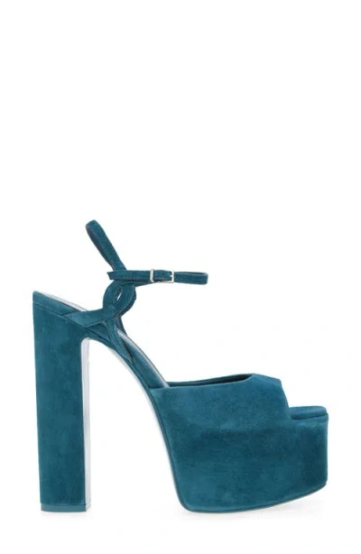 Jeffrey Campbell Ever Last Ankle Strap Platform Sandal In Turquoise Suede