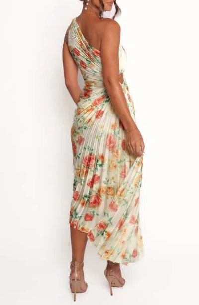 Petal And Pup Petal & Pup Kleo Floral Pleated One-shoulder Satin Cocktail Dress In Multi