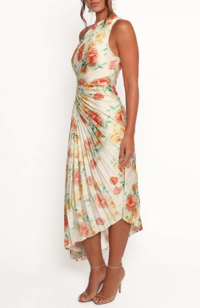 Petal And Pup Petal & Pup Kleo Floral Pleated One-shoulder Satin Cocktail Dress In Multi