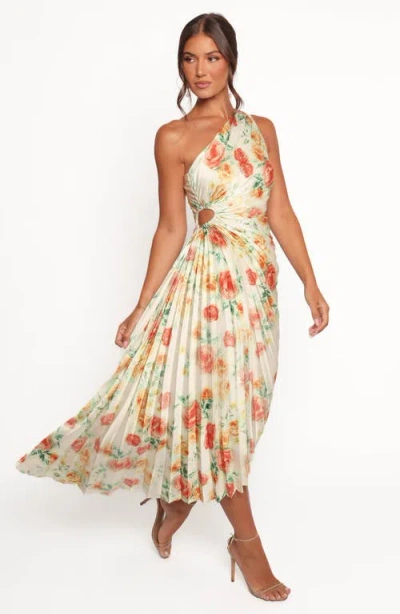 Petal And Pup Petal & Pup Kleo Floral Pleated One-shoulder Satin Cocktail Dress In Multi