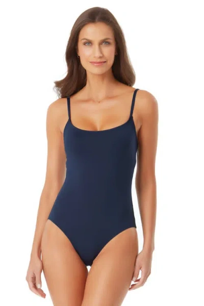 Anne Cole Live In Color Shirred Lingerie Maillot One Piece In Navy