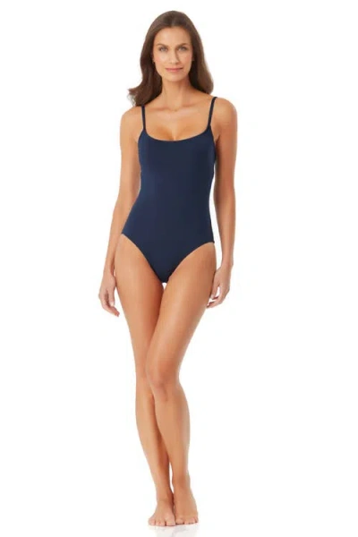 Anne Cole Live In Color Shirred Lingerie Maillot One Piece In Navy