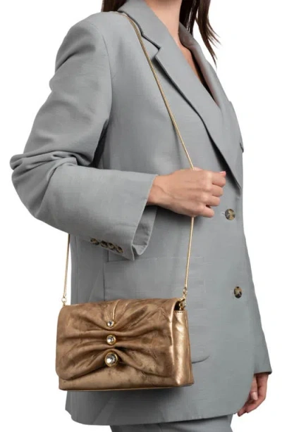 Alexis Bittar Molton Ruched Metallic Leather Crossbody Bag In Atq Gold