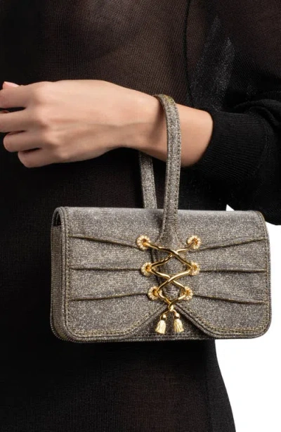 Alexis Bittar Lace Up Glitter Wristlet In Disco Gold