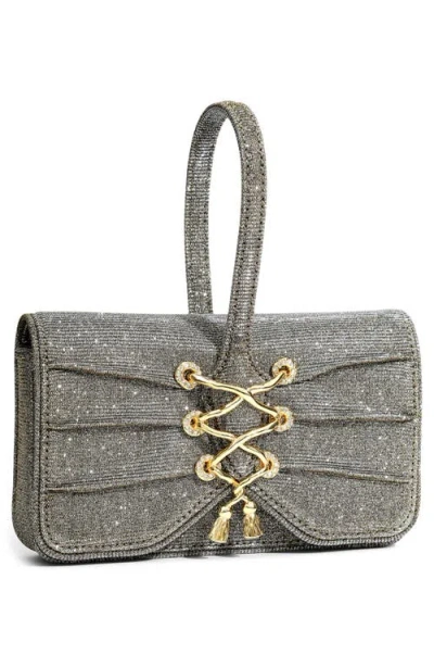 Alexis Bittar Lace Up Glitter Wristlet In Disco Gold