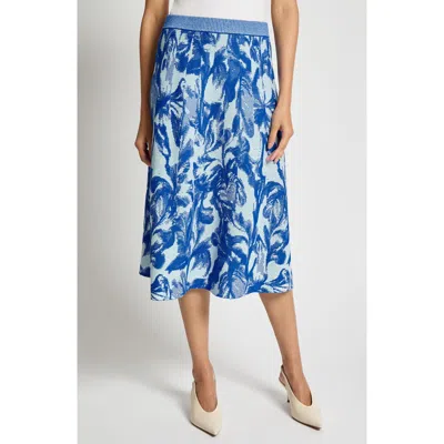 Misook Heritage-fit Floral Jacquard Knit Midi Skirt In Aegean Blue/aquatic