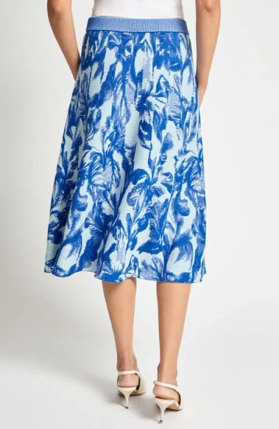 Misook Heritage-fit Floral Jacquard Knit Midi Skirt In Aegean Blue/aquatic