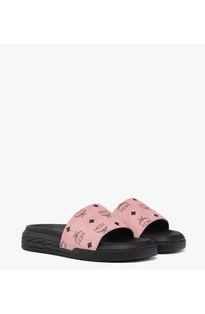 Mcm Visetos Slide Sandals In Soft Pink