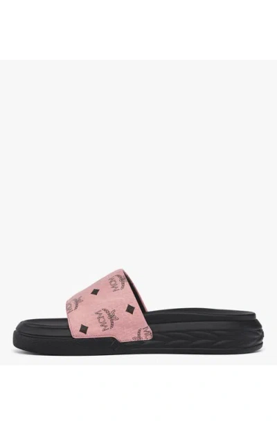 Mcm Visetos Slide Sandals In Soft Pink