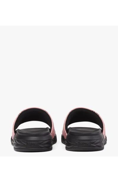 Mcm Visetos Slide Sandals In Soft Pink