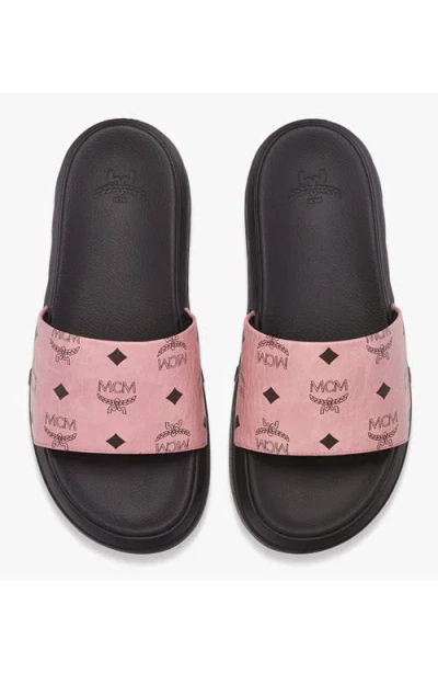Mcm Visetos Slide Sandals In Soft Pink
