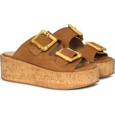 Jelavu Corkie Wedge Cork Sandals With Double Suede Strap In Cognac