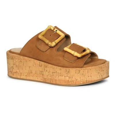 Jelavu Corkie Wedge Cork Sandals With Double Suede Strap In Cognac