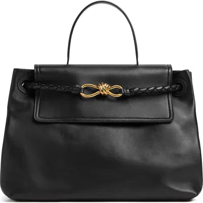 Bottega Veneta Ciao Ciao Knot Detail Leather Top Handle Bag In 1019 Black-m Brass