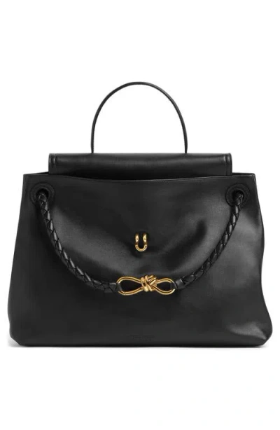 Bottega Veneta Ciao Ciao Knot Detail Leather Top Handle Bag In 1019 Black-m Brass