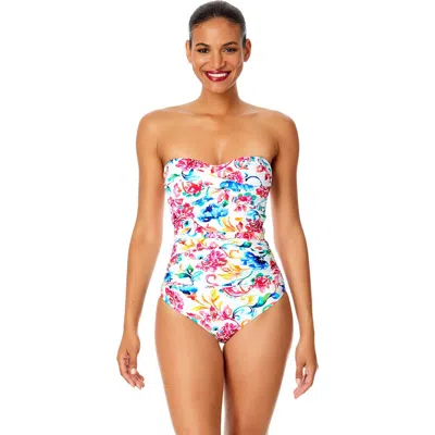 Anne Cole Twist Front Shirred One Piece In Watercolor Paisley