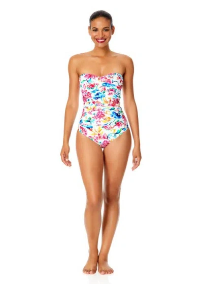 Anne Cole Twist Front Shirred One Piece In Watercolor Paisley