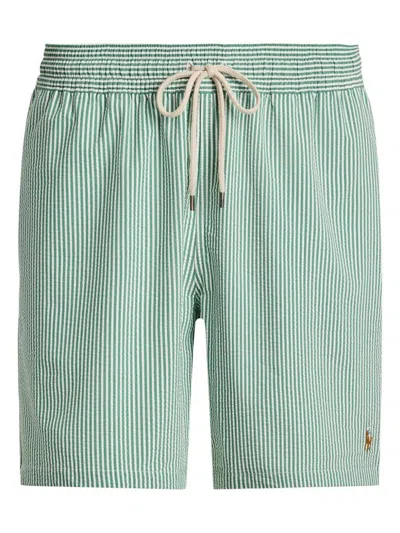 Polo Ralph Lauren Mens Traveller Striped Swim Shorts Raft Green Seersucker Xxl In Green