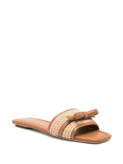 Stuart Weitzman Slide Sandals With Bow Detail In Brown