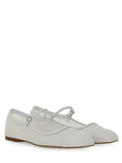 Aeyde Round Toe Ballerina Shoes With Contrast Piping In White