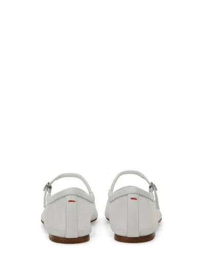 Aeyde Round Toe Ballerina Shoes With Contrast Piping In White