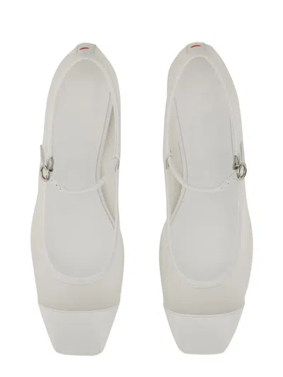 Aeyde Round Toe Ballerina Shoes With Contrast Piping In White