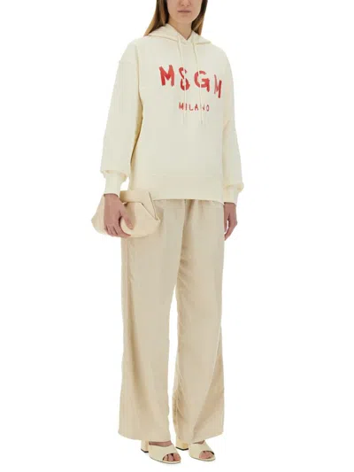 Msgm Relaxed-fit Sweatshirt With Brushed Logo In Beige