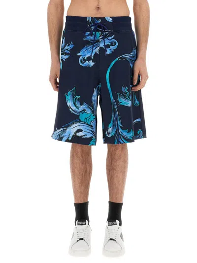 Shop Versace Jeans Couture Sports Shorts Outline Baroque In Blue