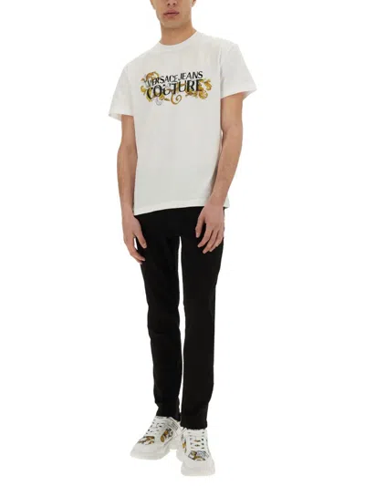 Shop Versace Jeans Couture Baroque Outline Logo T-shirt In White