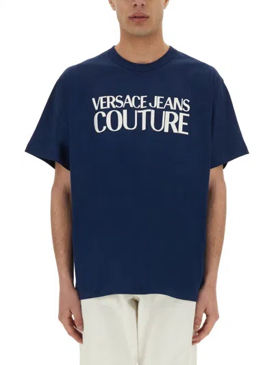 Shop Versace Jeans Couture T-shirt With Logo In Blue