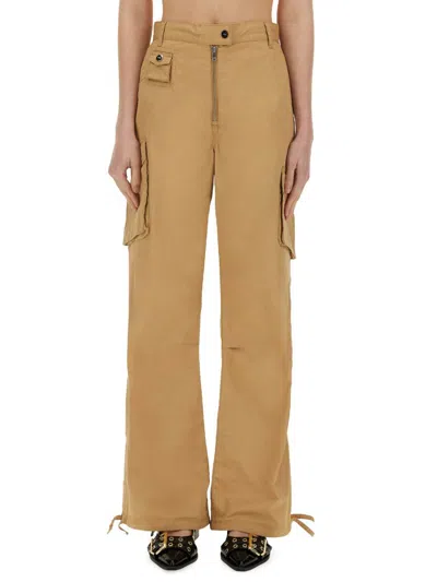 Ganni Women Cotton Twill Cargo Pants In Beige