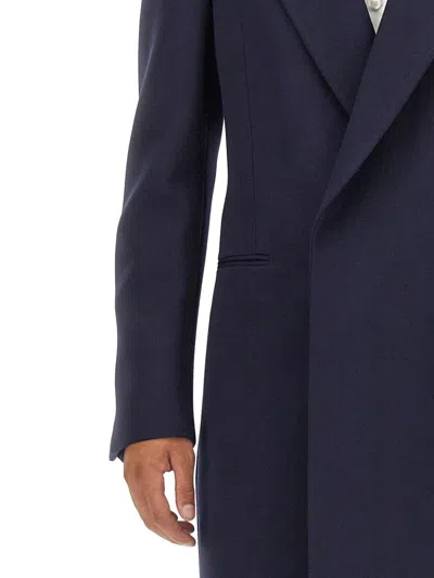 Alexander Mcqueen Tailored Wool Coat With Back Slit In Blue