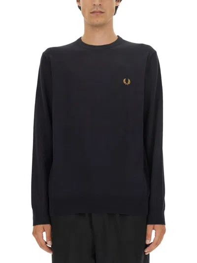Fred Perry Mens Classic Crew Neck Jumper Nos In Blue
