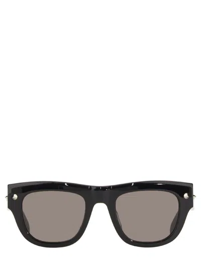 Alexander Mcqueen Angular Black Acetate Sunglasses With Glossy Finish In Black