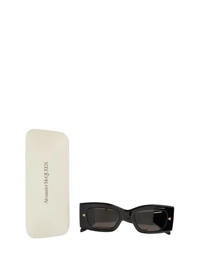 Alexander Mcqueen Womens Black-black-smoke Am0426s Rectangular-frame Recycled-acetate Sunglasses In Black