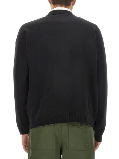 Maison Kitsuné Crew Neck Sweater With Large Fox Embroidery Black In Black